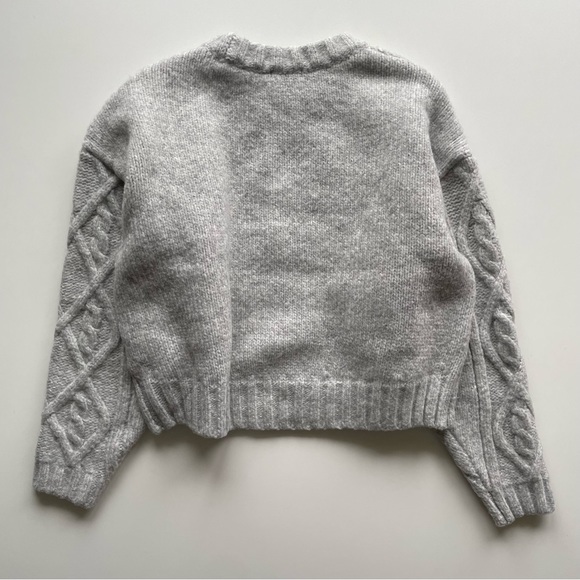 H&M Boxy Gray Cable Popcorn Chunky Knit Oversized Crewneck Wool Blend Sweater XS - Picture 2 of 10